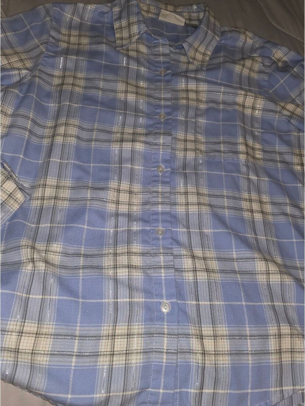 Vintage Alfred Dunner Women's Button Up Shirt Long Sleeve blue plaid. Size 14
